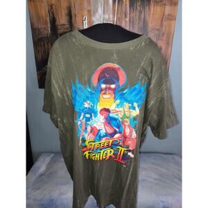 Street Fighter II Graphic T-Shirt Olive Green Distressed Look 3XL Capcom...